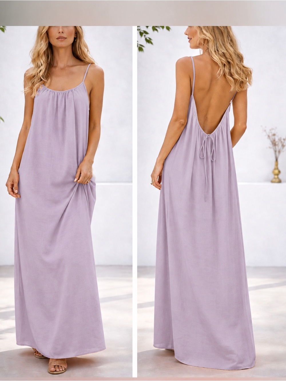 Lavender Maxi Slip Dress with Low Back